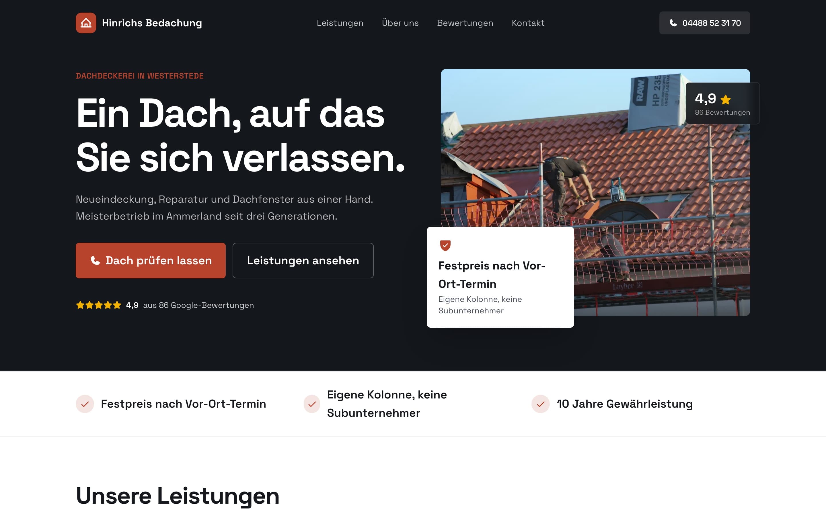 Entwurf für Hinrichs Bedachung, Dachdeckerei in Westerstede