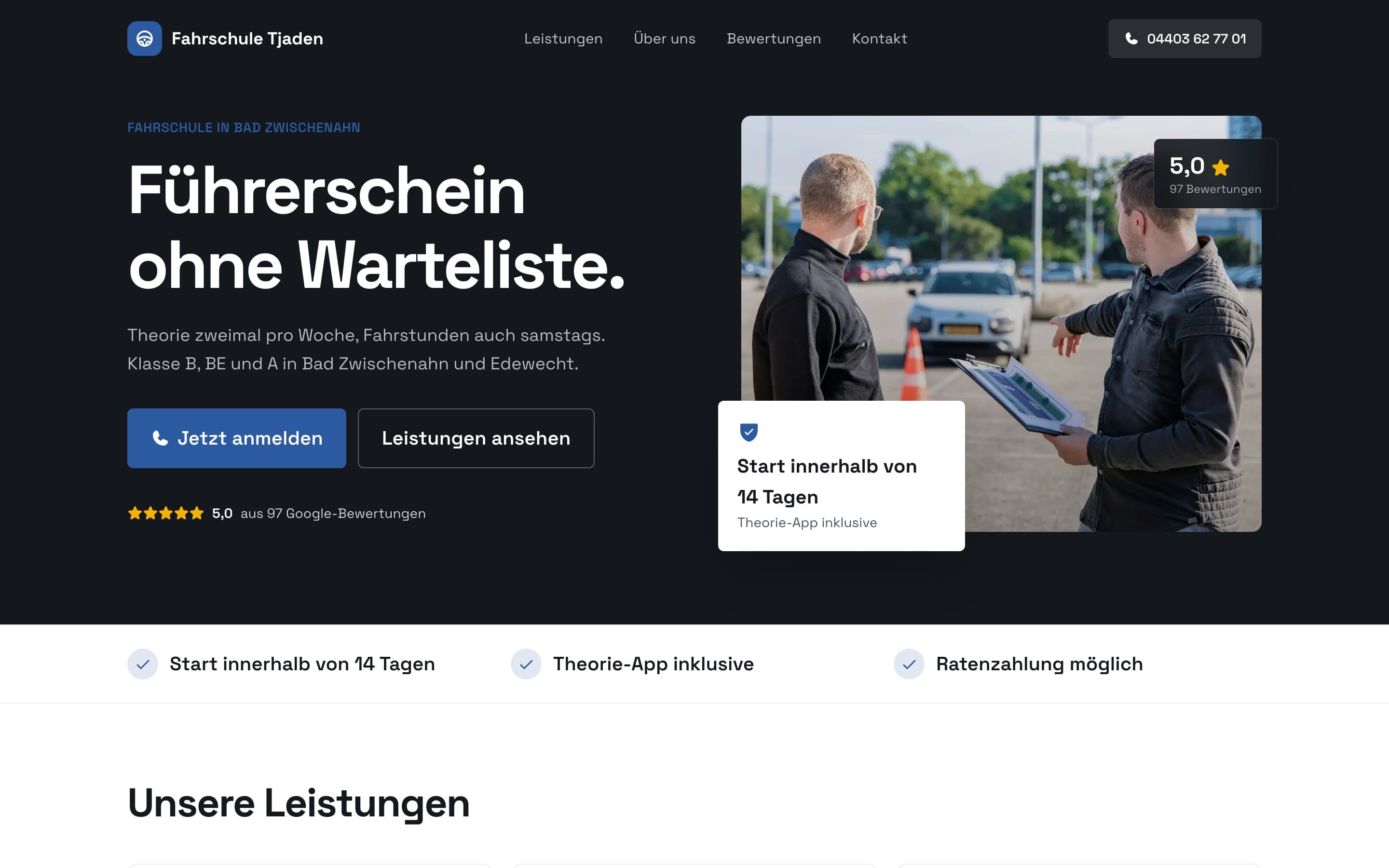 Entwurf für Fahrschule Tjaden, Fahrschule in Bad Zwischenahn
