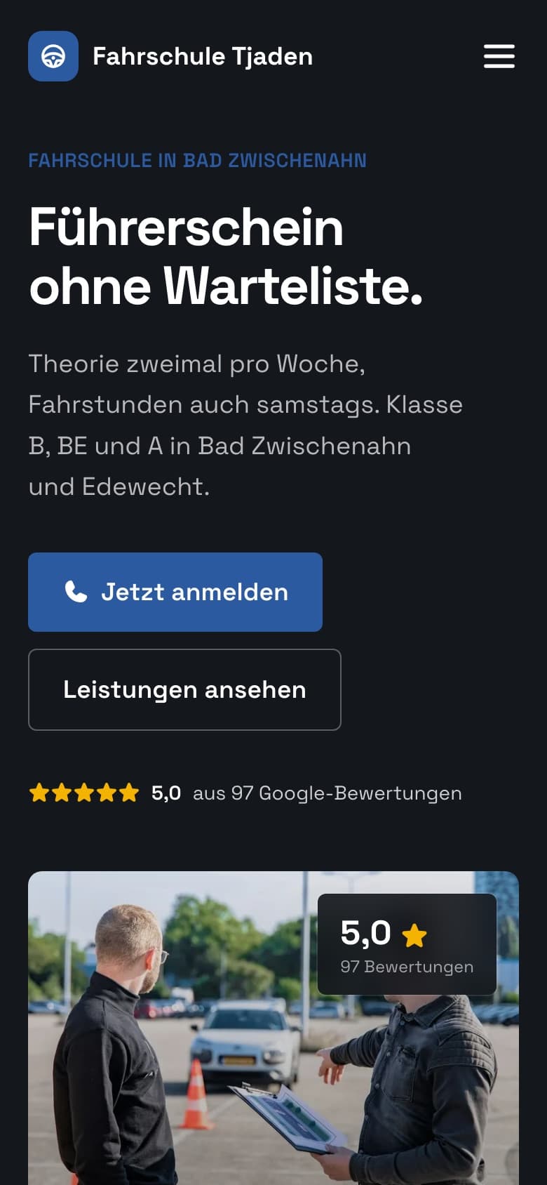 Entwurf für Fahrschule Tjaden, Fahrschule in Bad Zwischenahn