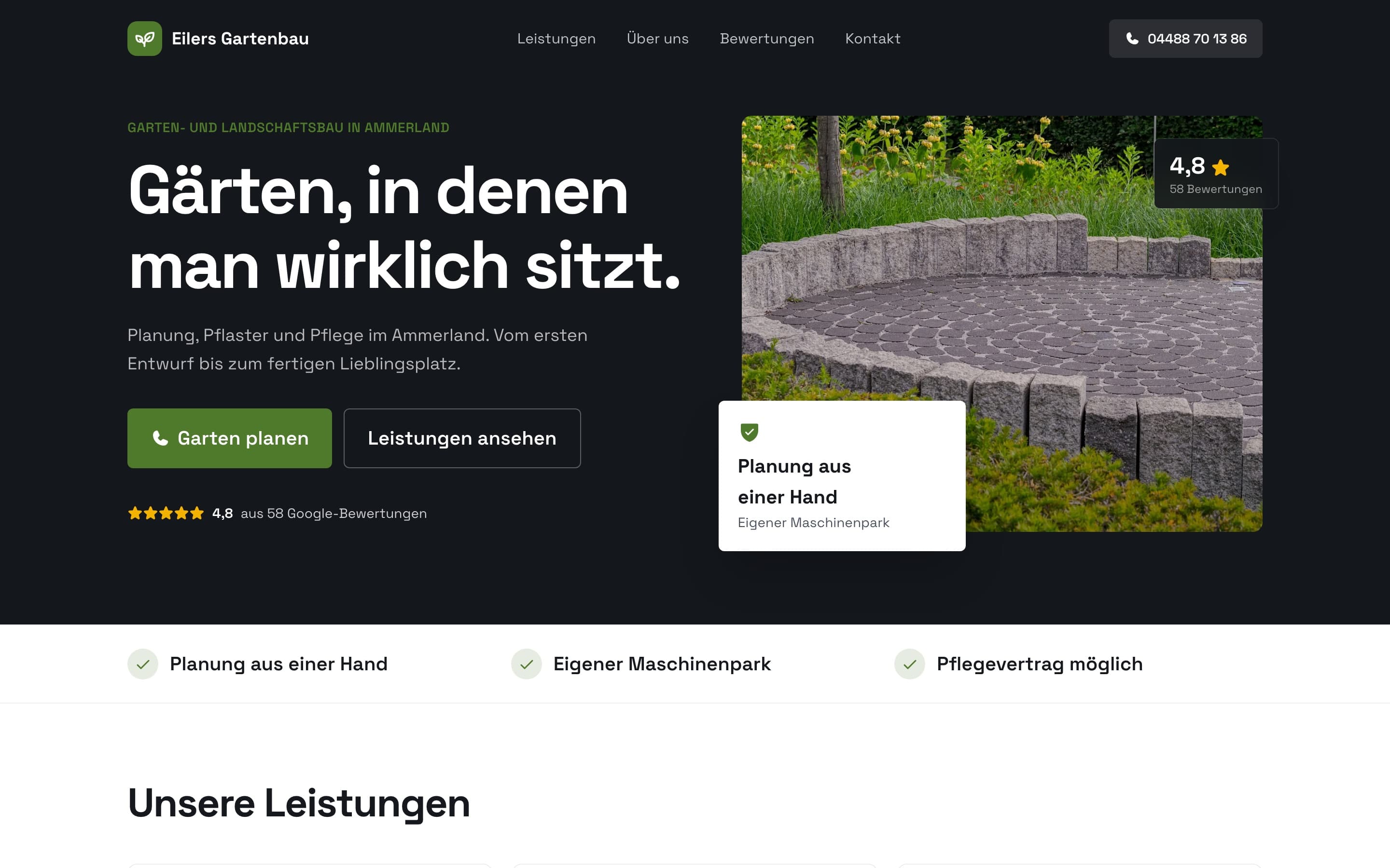 Entwurf für Eilers Gartenbau, Garten- und Landschaftsbau in Ammerland